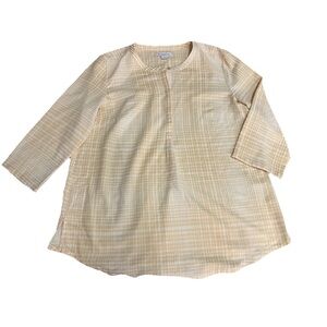Liz Claiborne ladies pullover yellow check tunic top size large summer beach